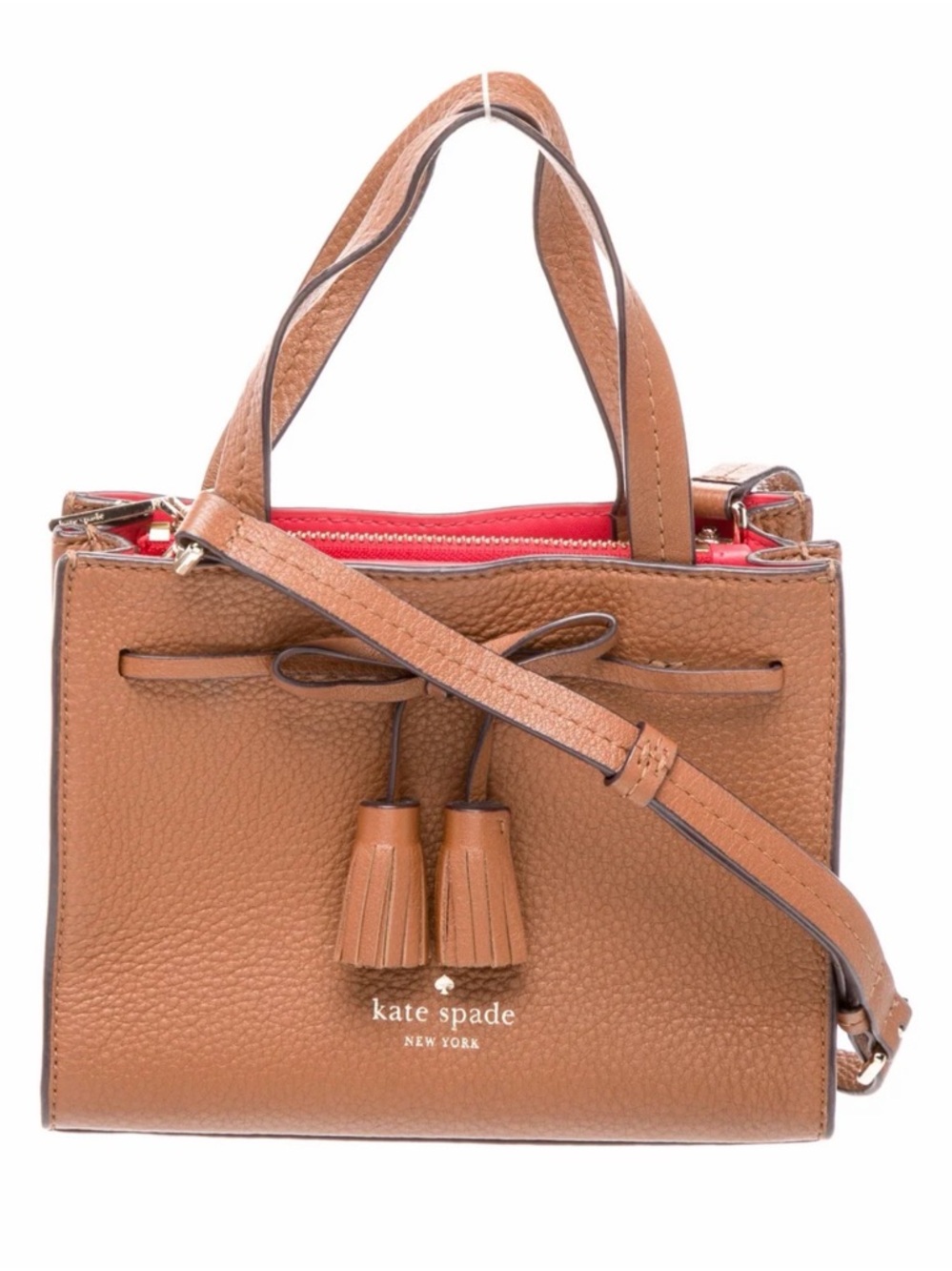 kate spade Tan Pebbled Leather Satchel with Red Interior